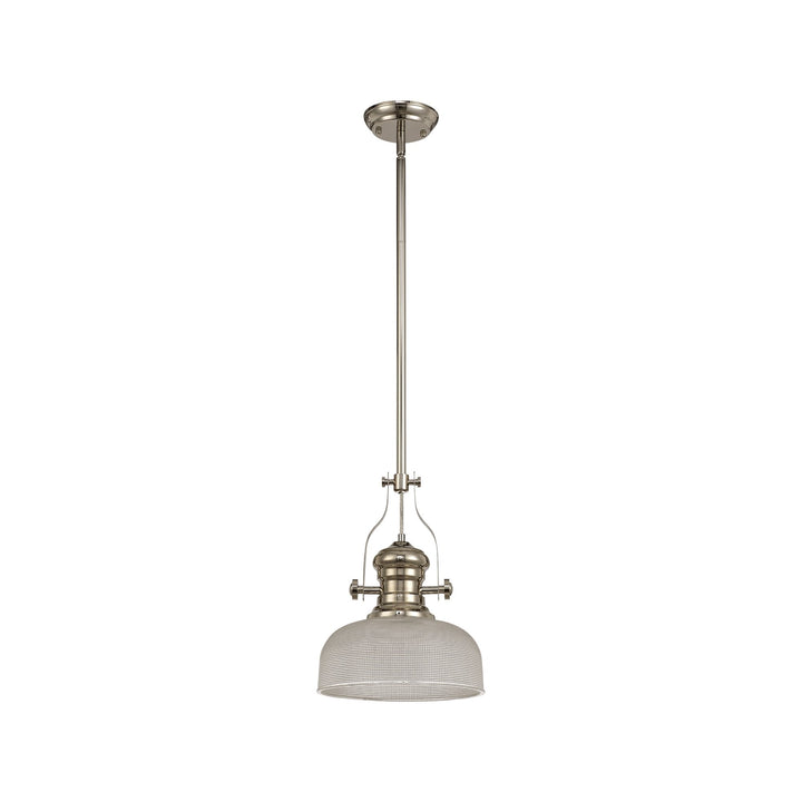 Nelson Lighting NLK01359 Louis 1 Light Telescopic Pendant 26.5cm Prismatic Glass Shade Polished Nickel/Clear