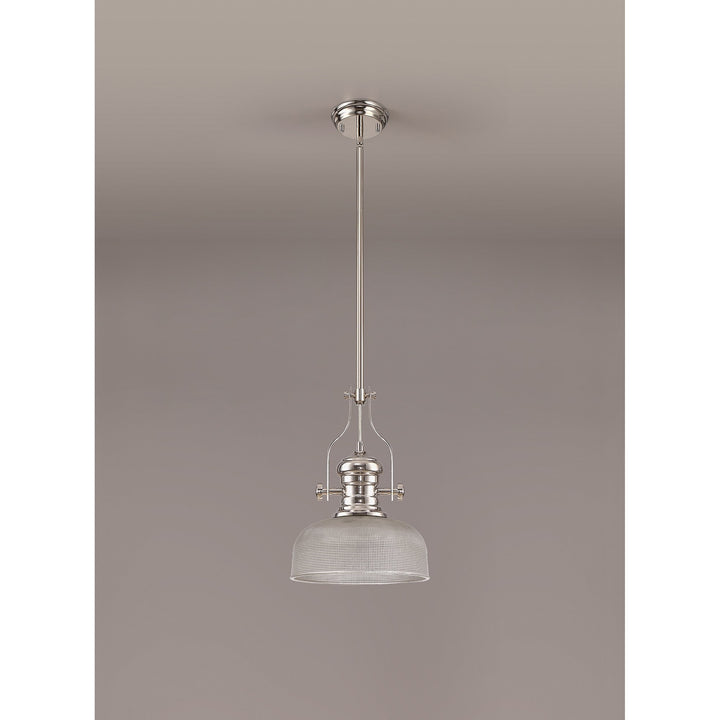 Nelson Lighting NLK01359 Louis 1 Light Telescopic Pendant 26.5cm Prismatic Glass Shade Polished Nickel/Clear