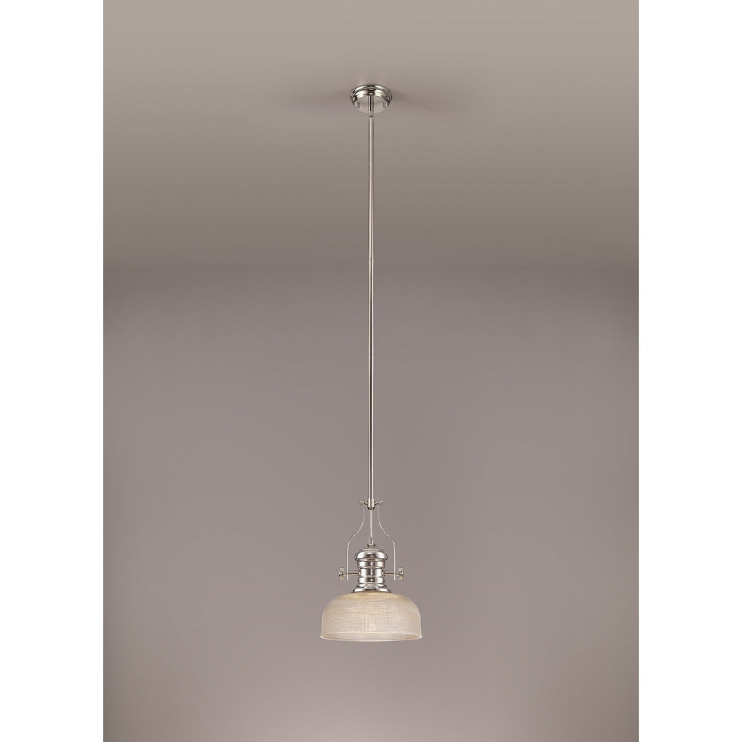 Nelson Lighting NLK01359 Louis 1 Light Telescopic Pendant 26.5cm Prismatic Glass Shade Polished Nickel/Clear