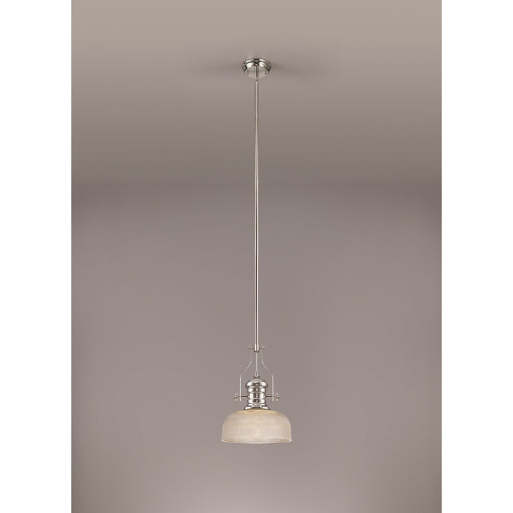 Nelson Lighting NLK01359 Louis 1 Light Telescopic Pendant 26.5cm Prismatic Glass Shade Polished Nickel/Clear