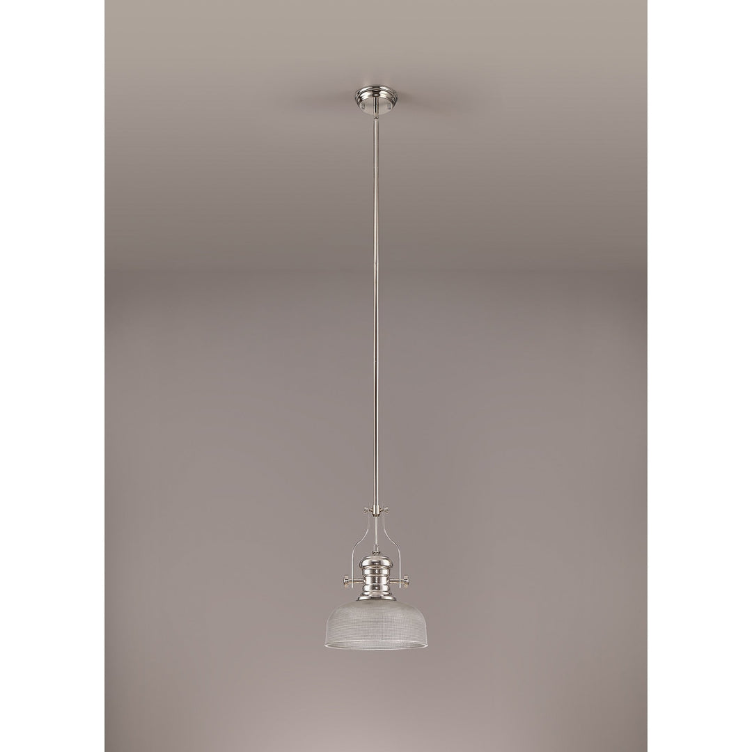 Nelson Lighting NLK01359 Louis 1 Light Telescopic Pendant 26.5cm Prismatic Glass Shade Polished Nickel/Clear