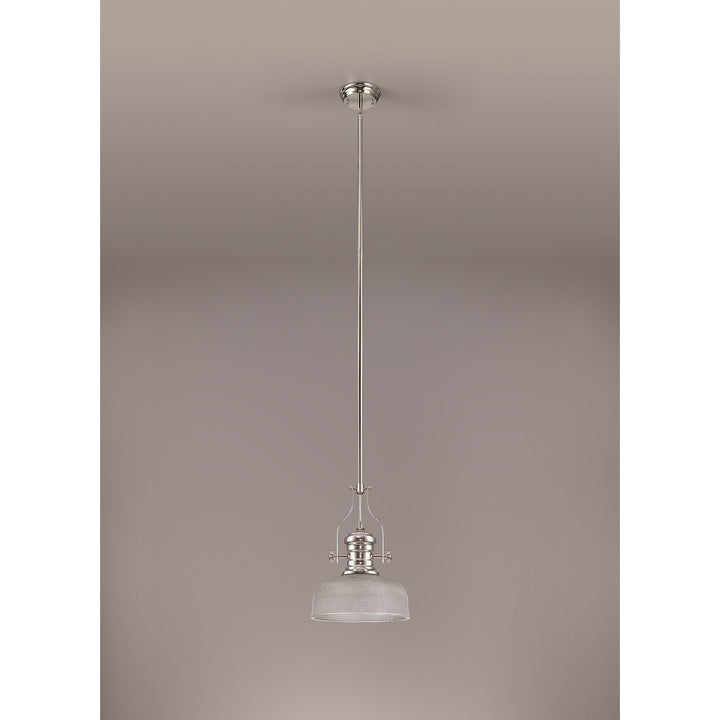 Nelson Lighting NLK01359 Louis 1 Light Telescopic Pendant 26.5cm Prismatic Glass Shade Polished Nickel/Clear