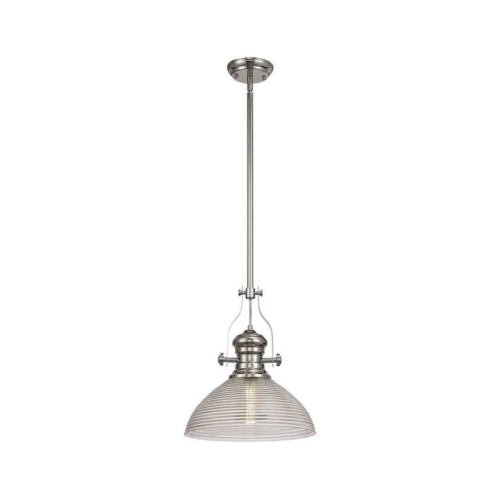 Nelson Lighting NLK01369 Louis 1 Light Telescopic Pendant 33.5cm Prismatic Glass Shade Polished Nickel/Clear