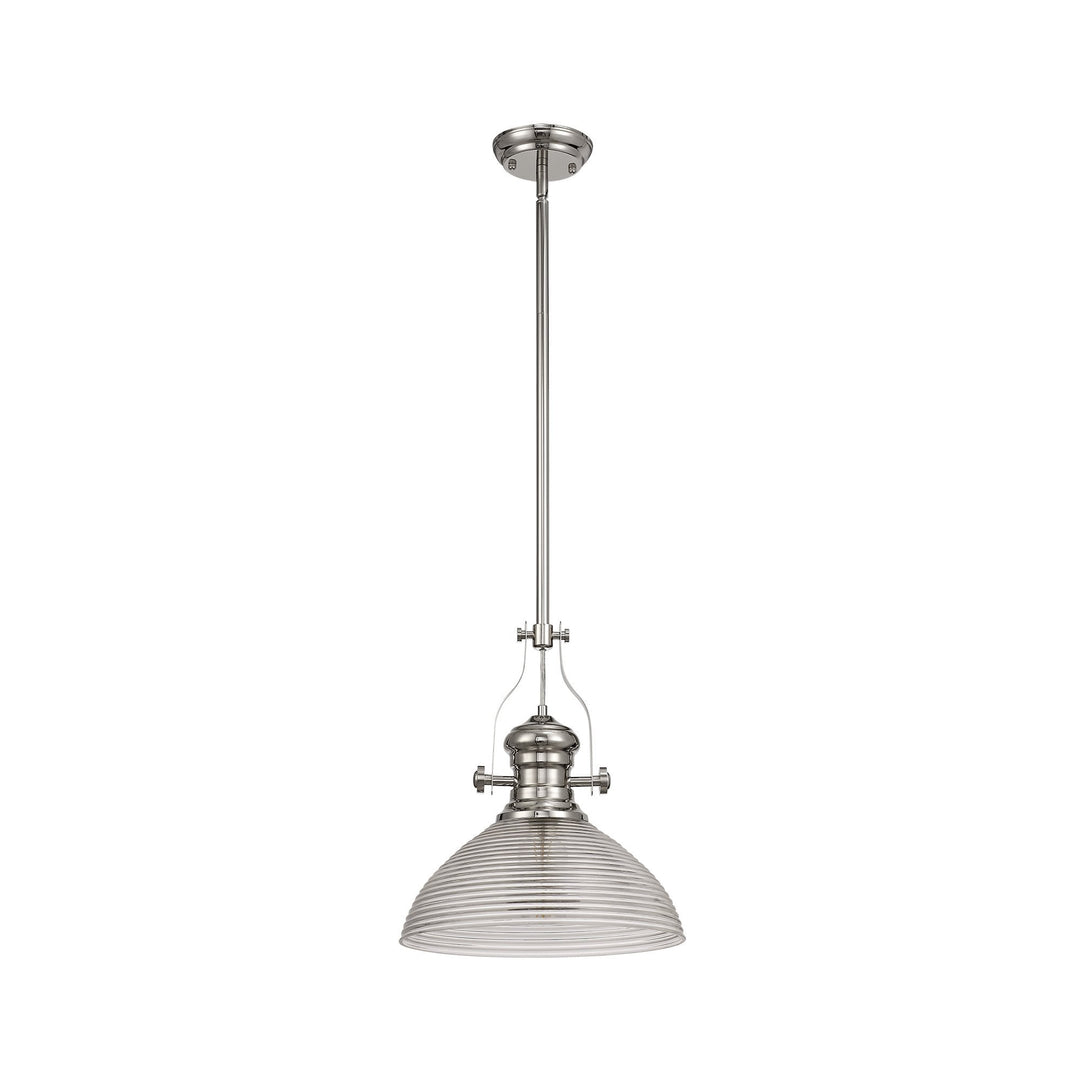 Nelson Lighting NLK01369 Louis 1 Light Telescopic Pendant 33.5cm Prismatic Glass Shade Polished Nickel/Clear