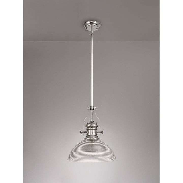 Nelson Lighting NLK01369 Louis 1 Light Telescopic Pendant 33.5cm Prismatic Glass Shade Polished Nickel/Clear