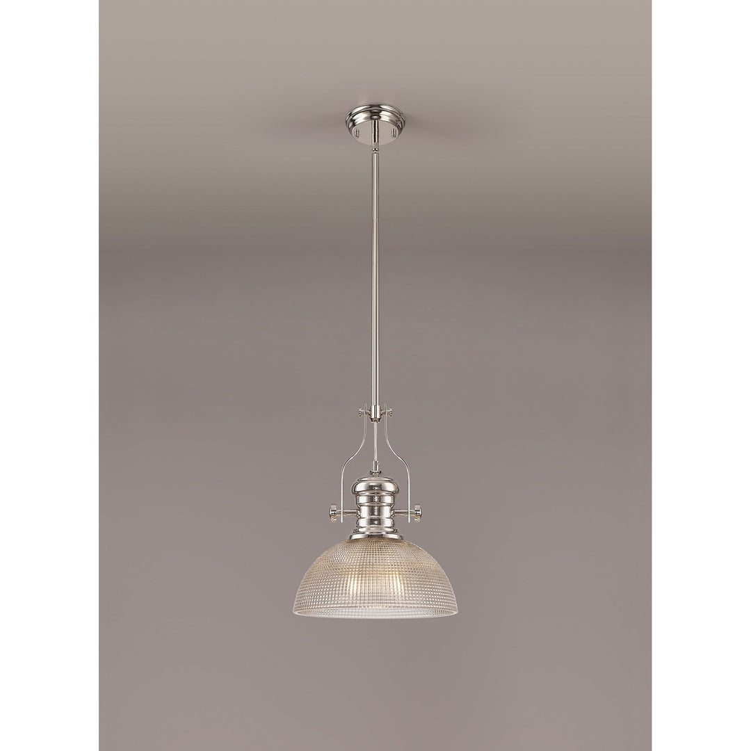 Nelson Lighting NLK01379 Louis 1 Light Telescopic Pendant With 30cm Prismatic Glass Shade Polished Nickel/Clear