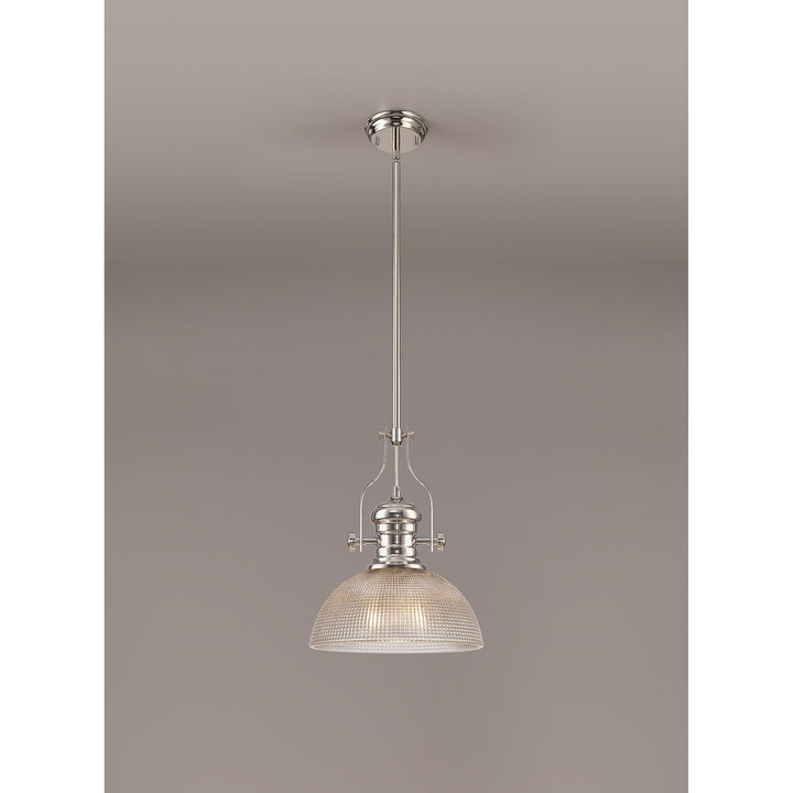 Nelson Lighting NLK01379 Louis 1 Light Telescopic Pendant With 30cm Prismatic Glass Shade Polished Nickel/Clear