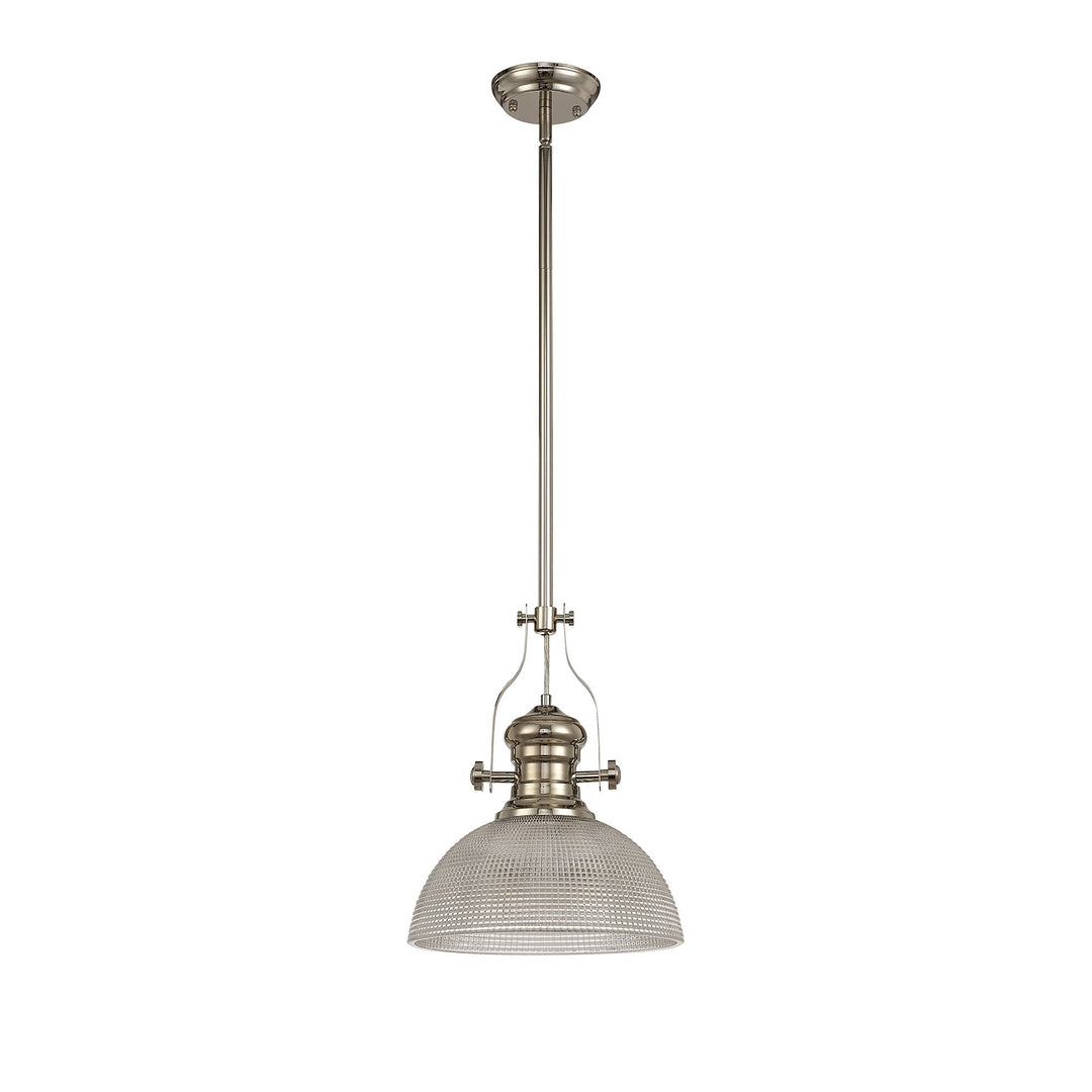 Nelson Lighting NLK01379 Louis 1 Light Telescopic Pendant With 30cm Prismatic Glass Shade Polished Nickel/Clear