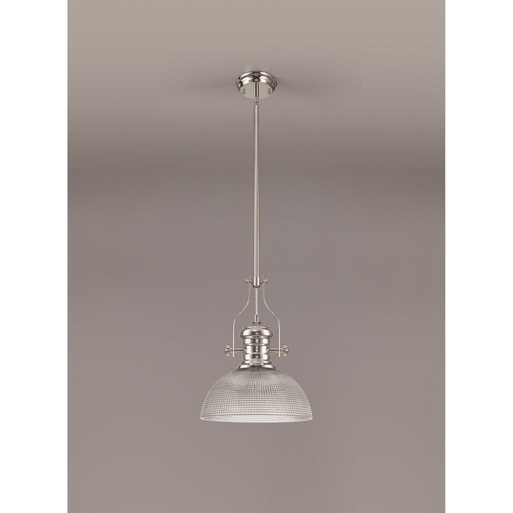 Nelson Lighting NLK01379 Louis 1 Light Telescopic Pendant With 30cm Prismatic Glass Shade Polished Nickel/Clear