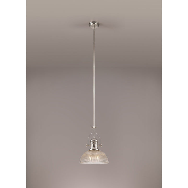 Nelson Lighting NLK01379 Louis 1 Light Telescopic Pendant With 30cm Prismatic Glass Shade Polished Nickel/Clear