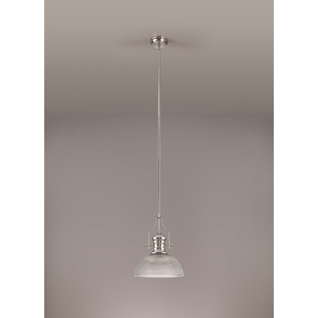 Nelson Lighting NLK01379 Louis 1 Light Telescopic Pendant With 30cm Prismatic Glass Shade Polished Nickel/Clear