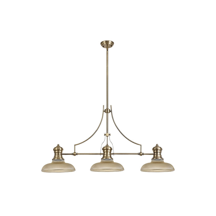 Nelson Lighting NLK03529 Louis 3 Light Telescopic Pendant With 30cm Round Glass Shade Antique Brass/Amber