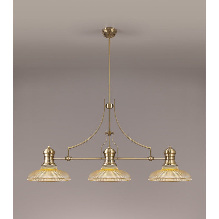 Nelson Lighting NLK03529 Louis 3 Light Telescopic Pendant With 30cm Round Glass Shade Antique Brass/Amber