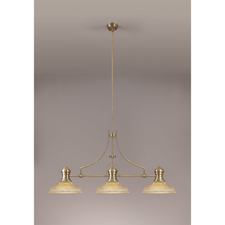 Nelson Lighting NLK03529 Louis 3 Light Telescopic Pendant With 30cm Round Glass Shade Antique Brass/Amber