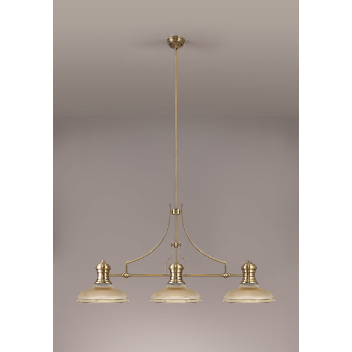 Nelson Lighting NLK03529 Louis 3 Light Telescopic Pendant With 30cm Round Glass Shade Antique Brass/Amber