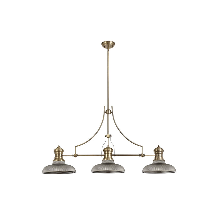 Nelson Lighting NLK03539 Louis 3 Light Telescopic Pendant With 30cm Round Glass Shade Antique Brass/Smoked