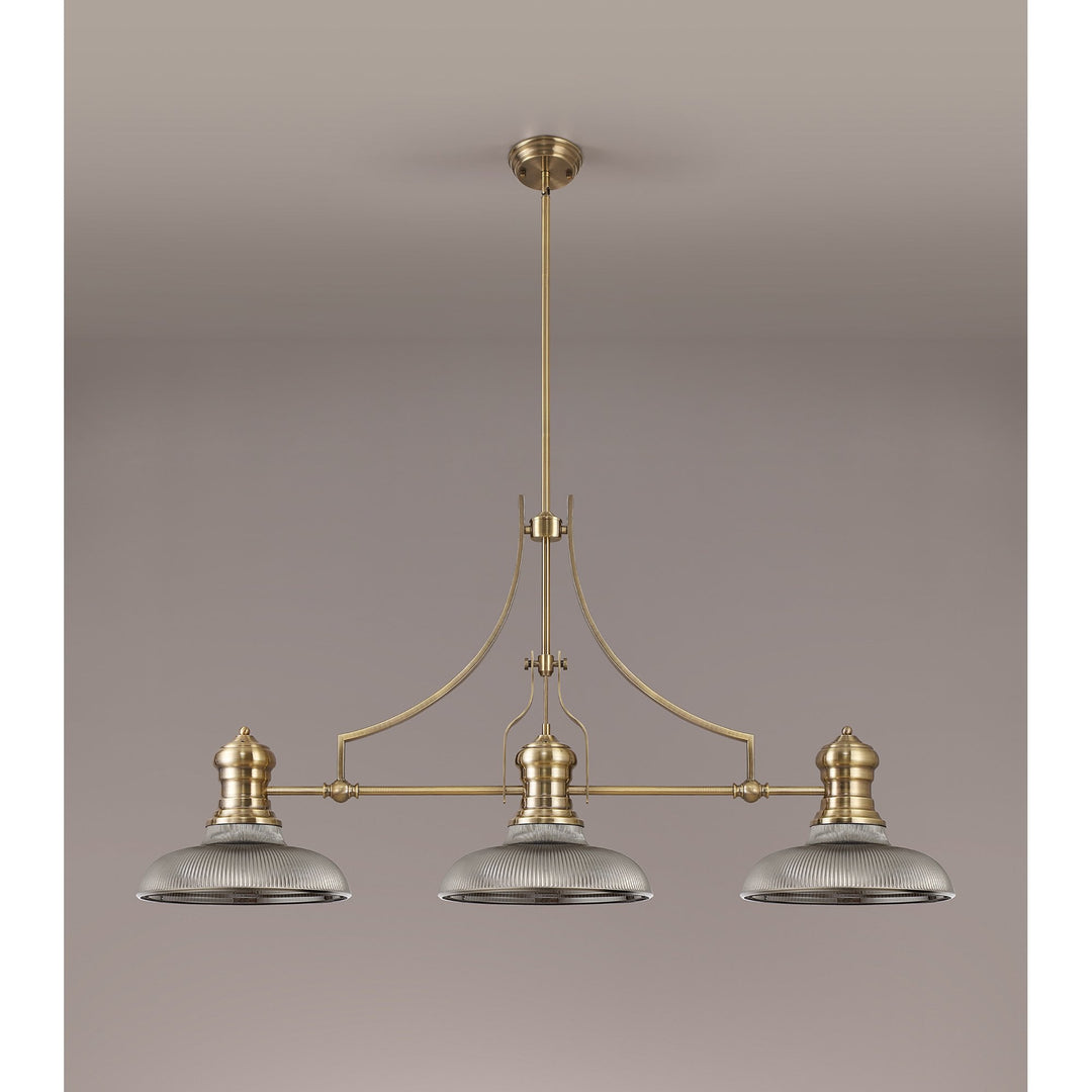 Nelson Lighting NLK03539 Louis 3 Light Telescopic Pendant With 30cm Round Glass Shade Antique Brass/Smoked