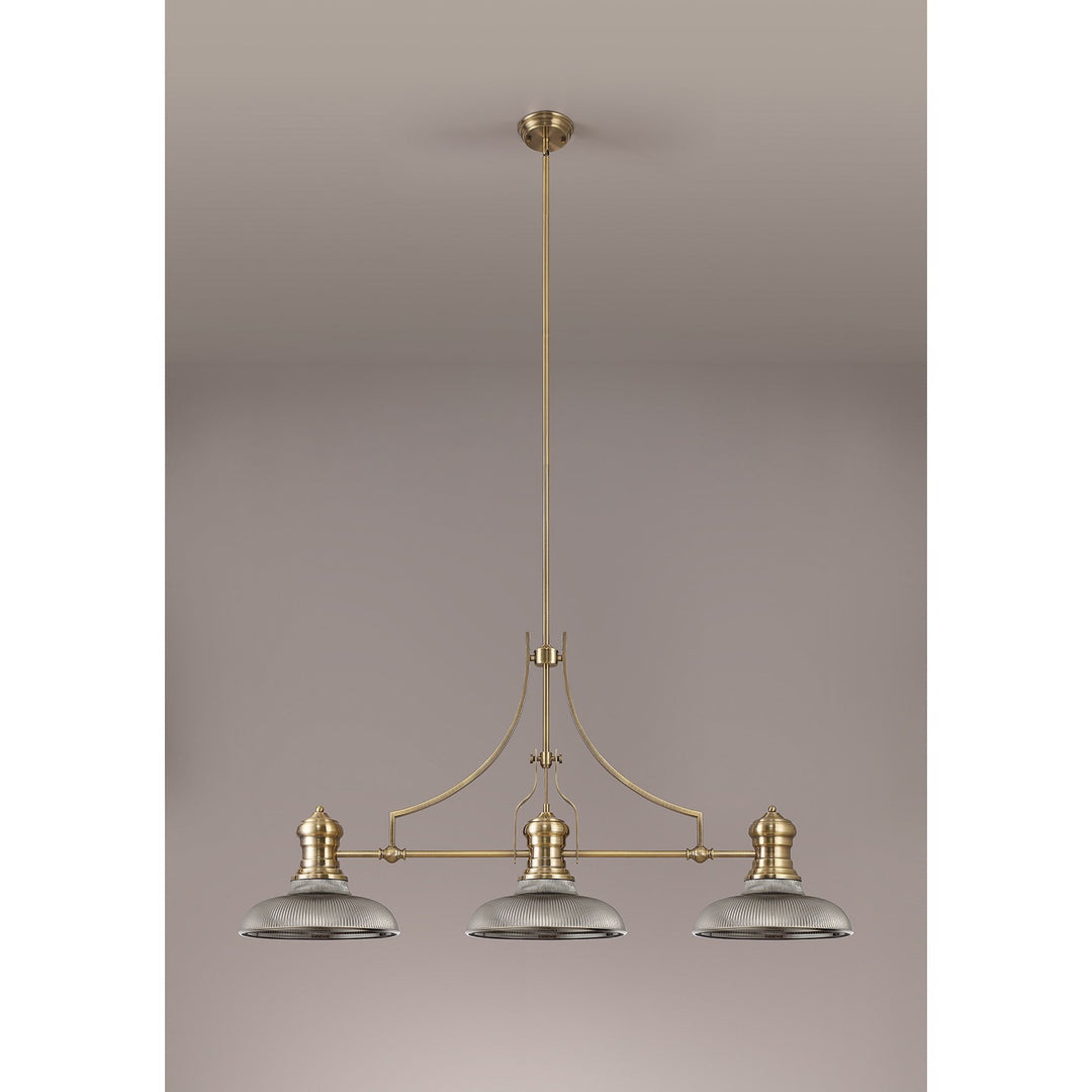 Nelson Lighting NLK03539 Louis 3 Light Telescopic Pendant With 30cm Round Glass Shade Antique Brass/Smoked