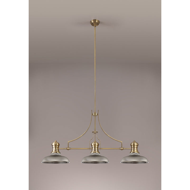 Nelson Lighting NLK03539 Louis 3 Light Telescopic Pendant With 30cm Round Glass Shade Antique Brass/Smoked