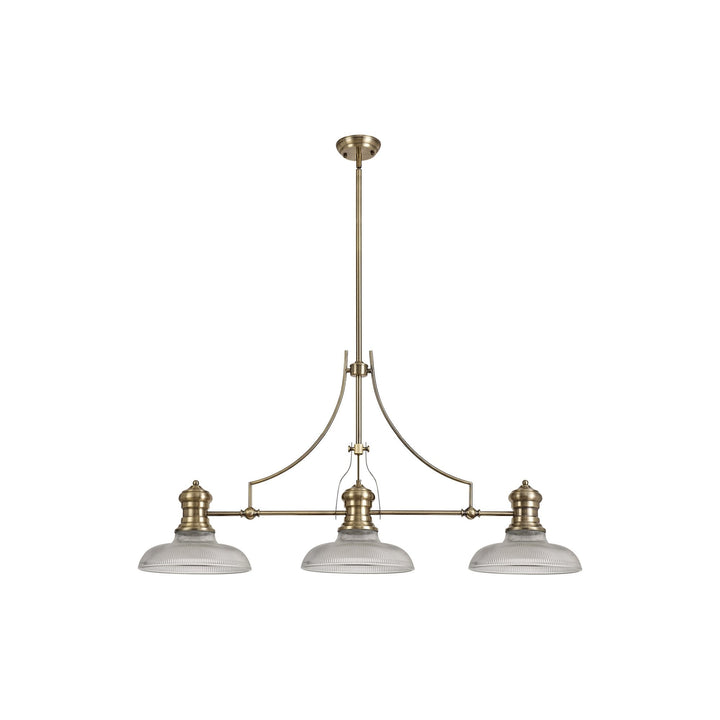 Nelson Lighting NLK03549 Louis 3 Light Telescopic Pendant With 30cm Round Glass Shade Antique Brass/Clear