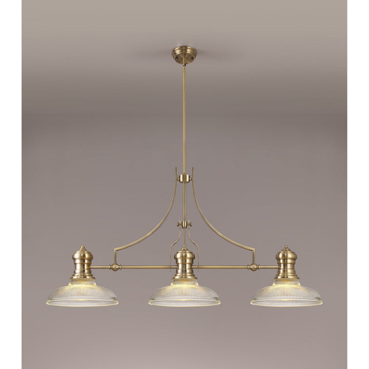 Nelson Lighting NLK03549 Louis 3 Light Telescopic Pendant With 30cm Round Glass Shade Antique Brass/Clear