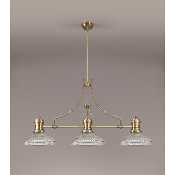 Nelson Lighting NLK03549 Louis 3 Light Telescopic Pendant With 30cm Round Glass Shade Antique Brass/Clear