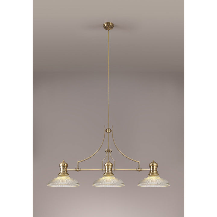 Nelson Lighting NLK03549 Louis 3 Light Telescopic Pendant With 30cm Round Glass Shade Antique Brass/Clear