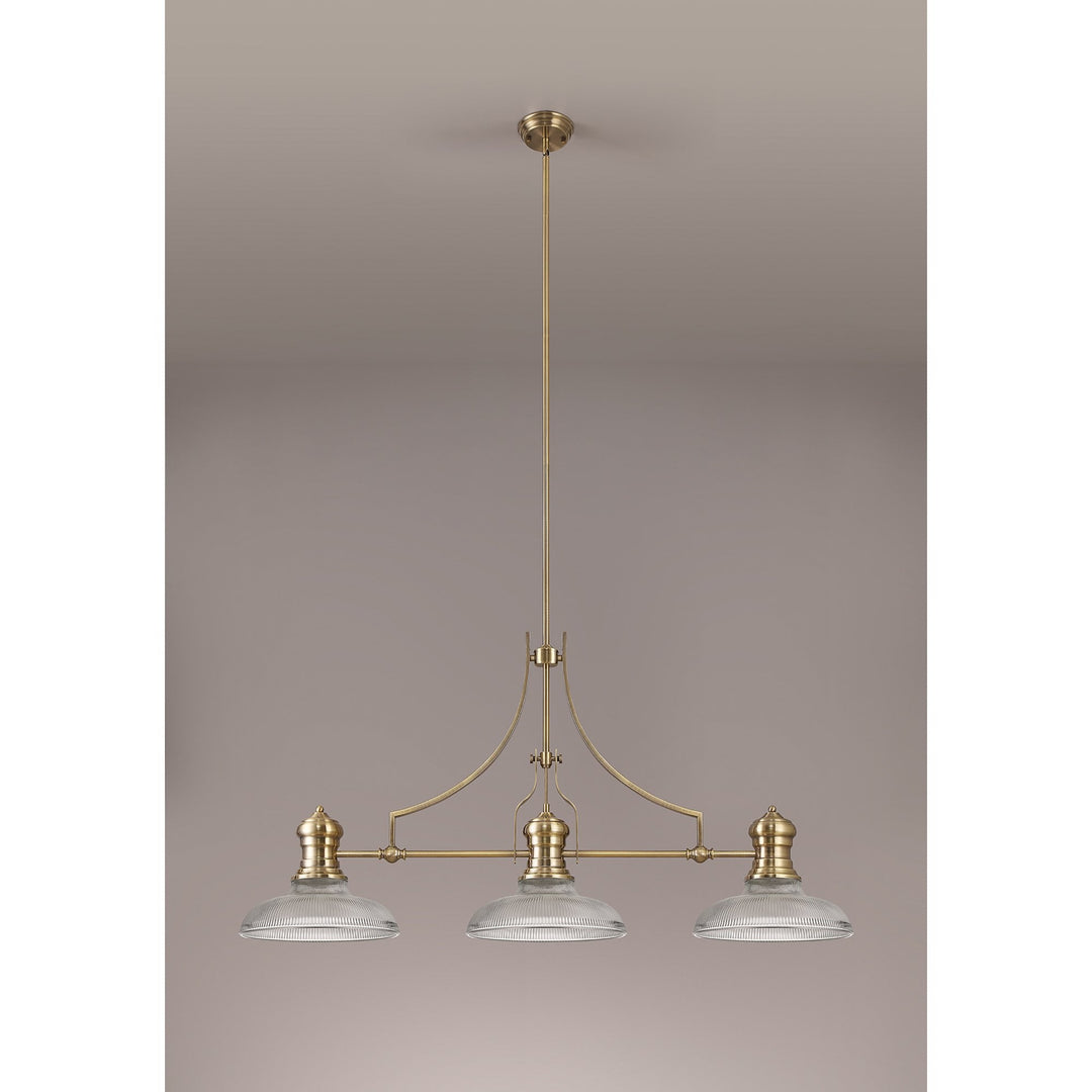 Nelson Lighting NLK03549 Louis 3 Light Telescopic Pendant With 30cm Round Glass Shade Antique Brass/Clear