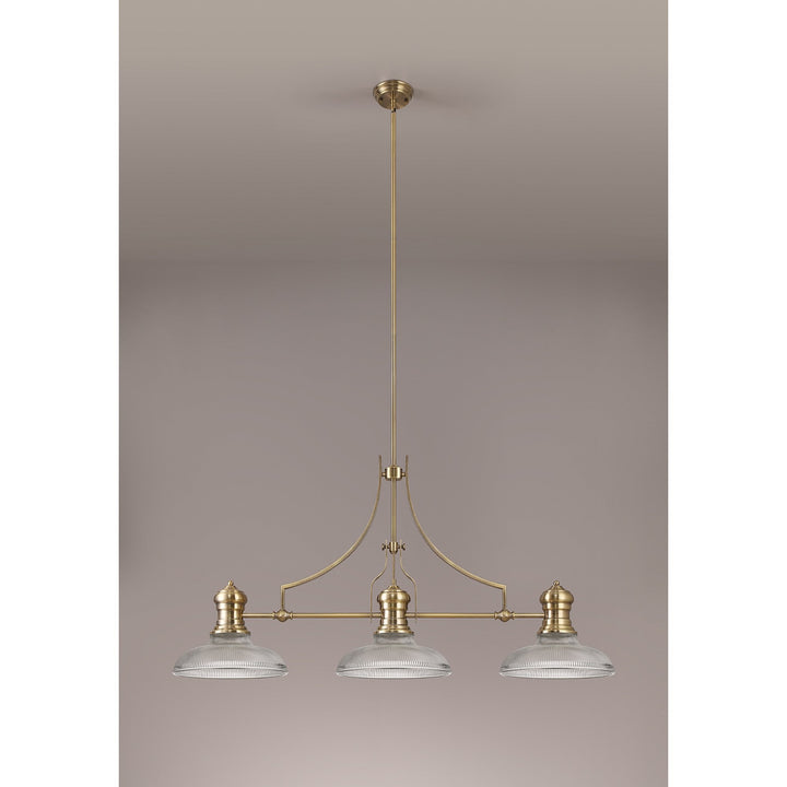 Nelson Lighting NLK03549 Louis 3 Light Telescopic Pendant With 30cm Round Glass Shade Antique Brass/Clear