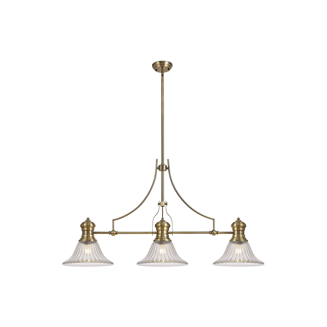 Nelson Lighting NLK03559 Louis 3 Light Telescopic Pendant With 30cm Bell Glass Shade Antique Brass/Clear