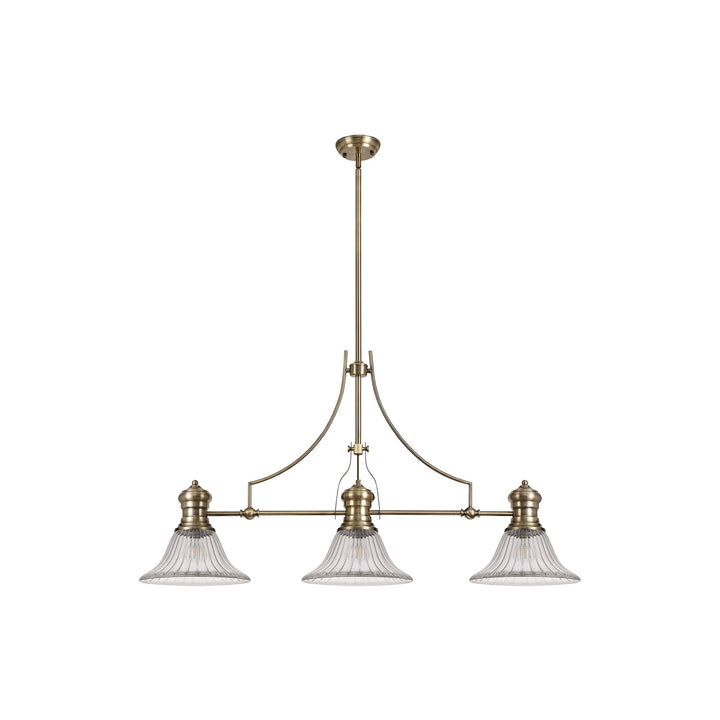 Nelson Lighting NLK03559 Louis 3 Light Telescopic Pendant With 30cm Bell Glass Shade Antique Brass/Clear