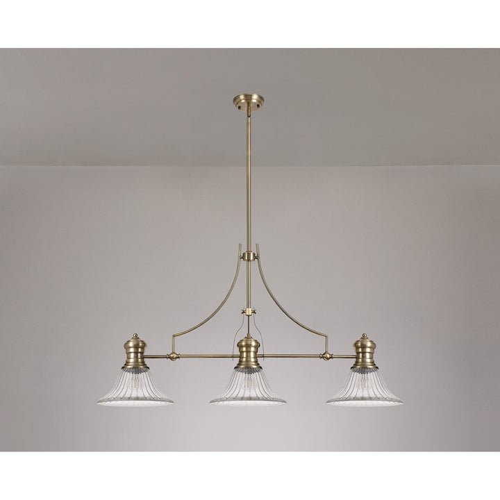 Nelson Lighting NLK03559 Louis 3 Light Telescopic Pendant With 30cm Bell Glass Shade Antique Brass/Clear