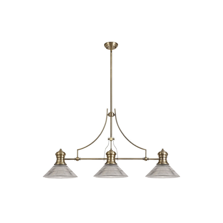 Nelson Lighting NLK03569 Louis 3 Light Telescopic Pendant With 30cm Cone Glass Shade Antique Brass/Clear