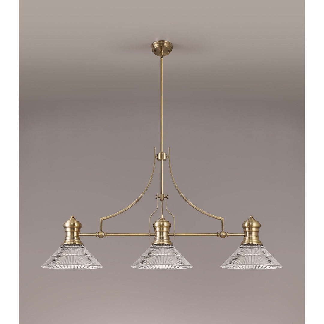 Nelson Lighting NLK03569 Louis 3 Light Telescopic Pendant With 30cm Cone Glass Shade Antique Brass/Clear