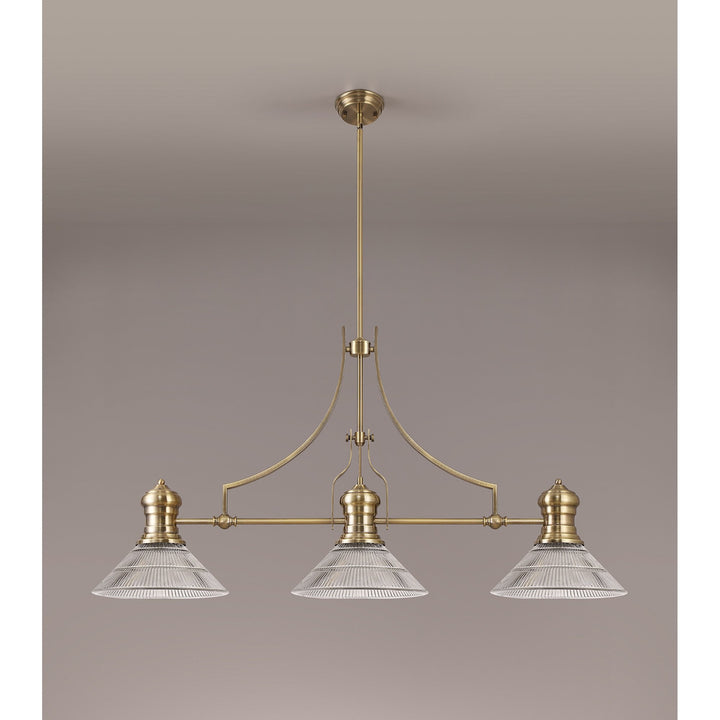 Nelson Lighting NLK03569 Louis 3 Light Telescopic Pendant With 30cm Cone Glass Shade Antique Brass/Clear