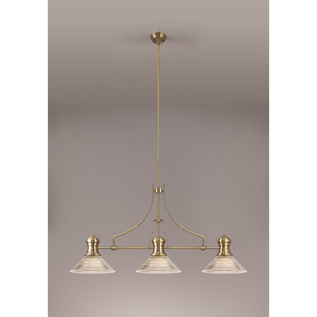 Nelson Lighting NLK03569 Louis 3 Light Telescopic Pendant With 30cm Cone Glass Shade Antique Brass/Clear