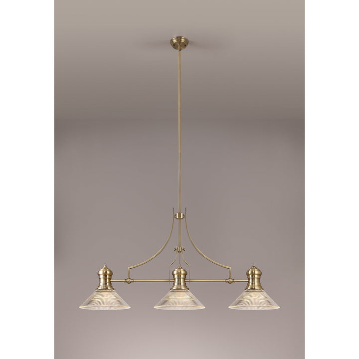 Nelson Lighting NLK03569 Louis 3 Light Telescopic Pendant With 30cm Cone Glass Shade Antique Brass/Clear