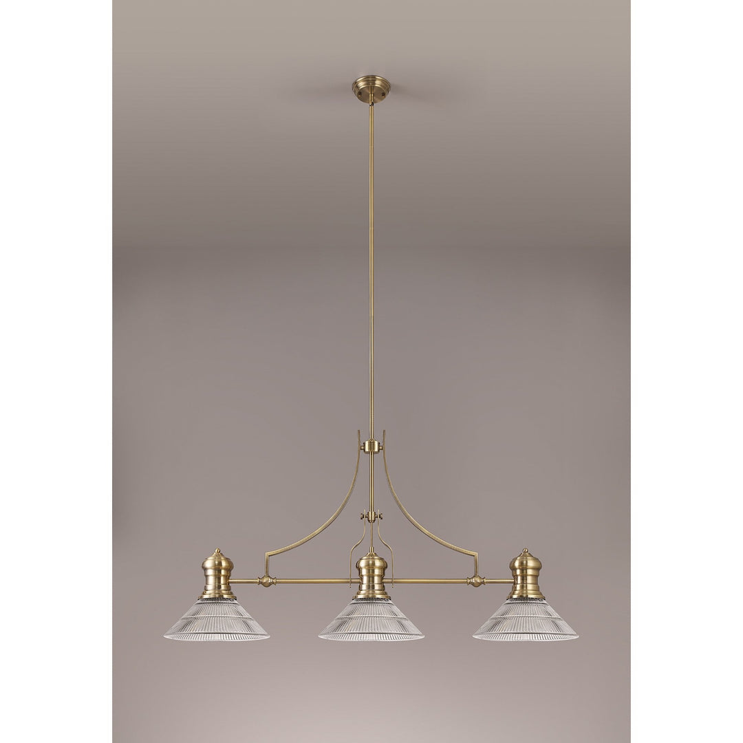 Nelson Lighting NLK03569 Louis 3 Light Telescopic Pendant With 30cm Cone Glass Shade Antique Brass/Clear