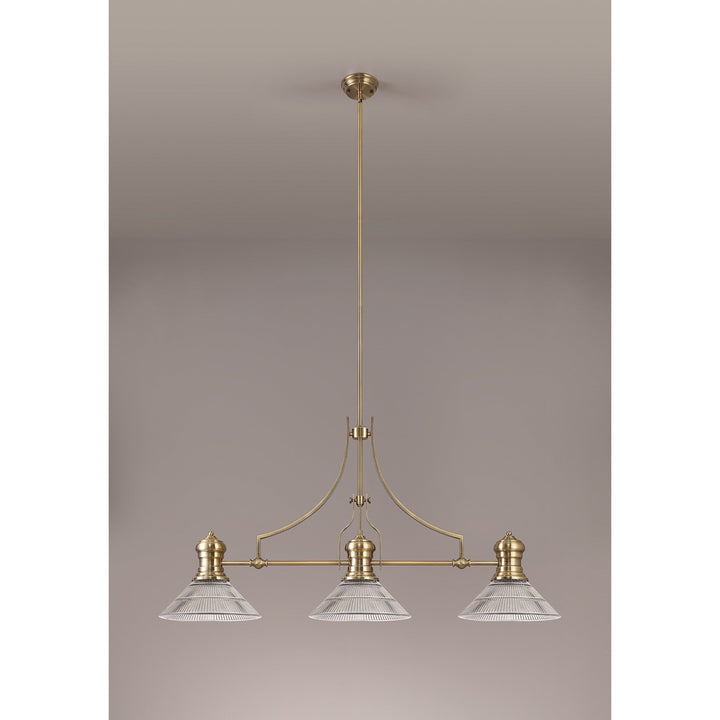 Nelson Lighting NLK03569 Louis 3 Light Telescopic Pendant With 30cm Cone Glass Shade Antique Brass/Clear