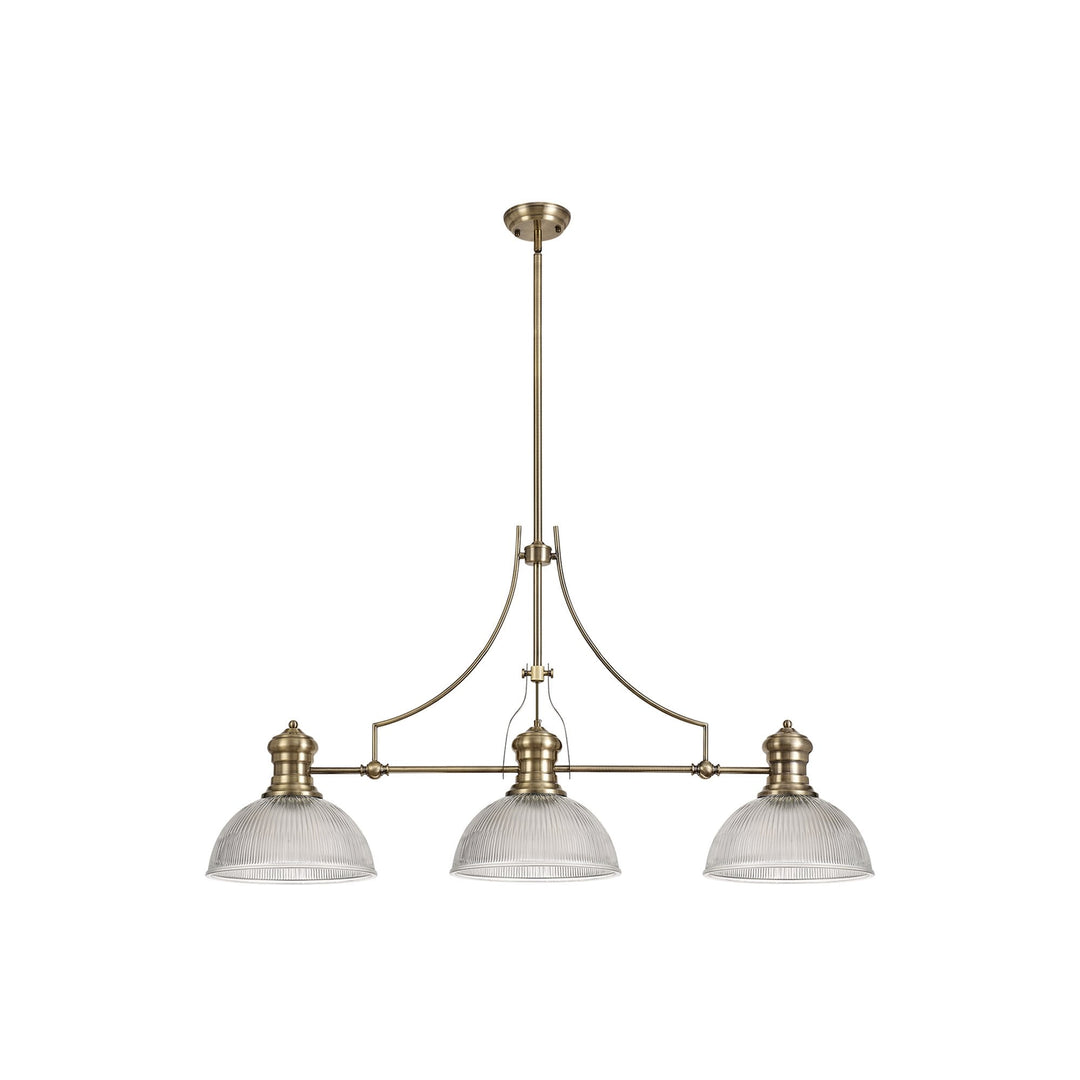 Nelson Lighting NLK03579 Louis 3 Light Telescopic Pendant With 30cm Dome Glass Shade Antique Brass/Clear