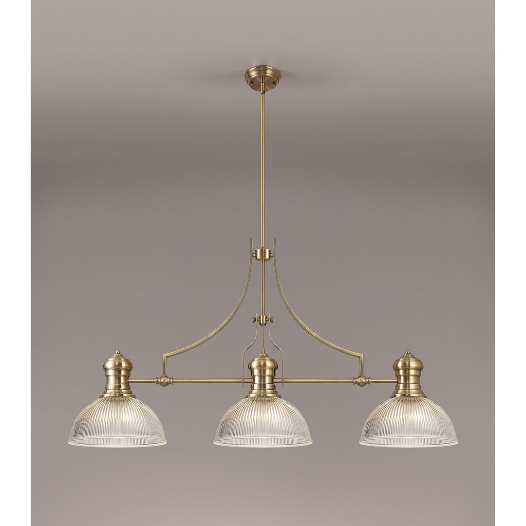 Nelson Lighting NLK03579 Louis 3 Light Telescopic Pendant With 30cm Dome Glass Shade Antique Brass/Clear