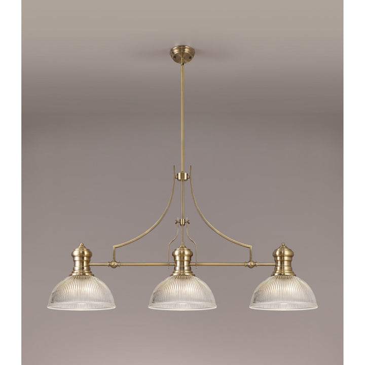 Nelson Lighting NLK03579 Louis 3 Light Telescopic Pendant With 30cm Dome Glass Shade Antique Brass/Clear