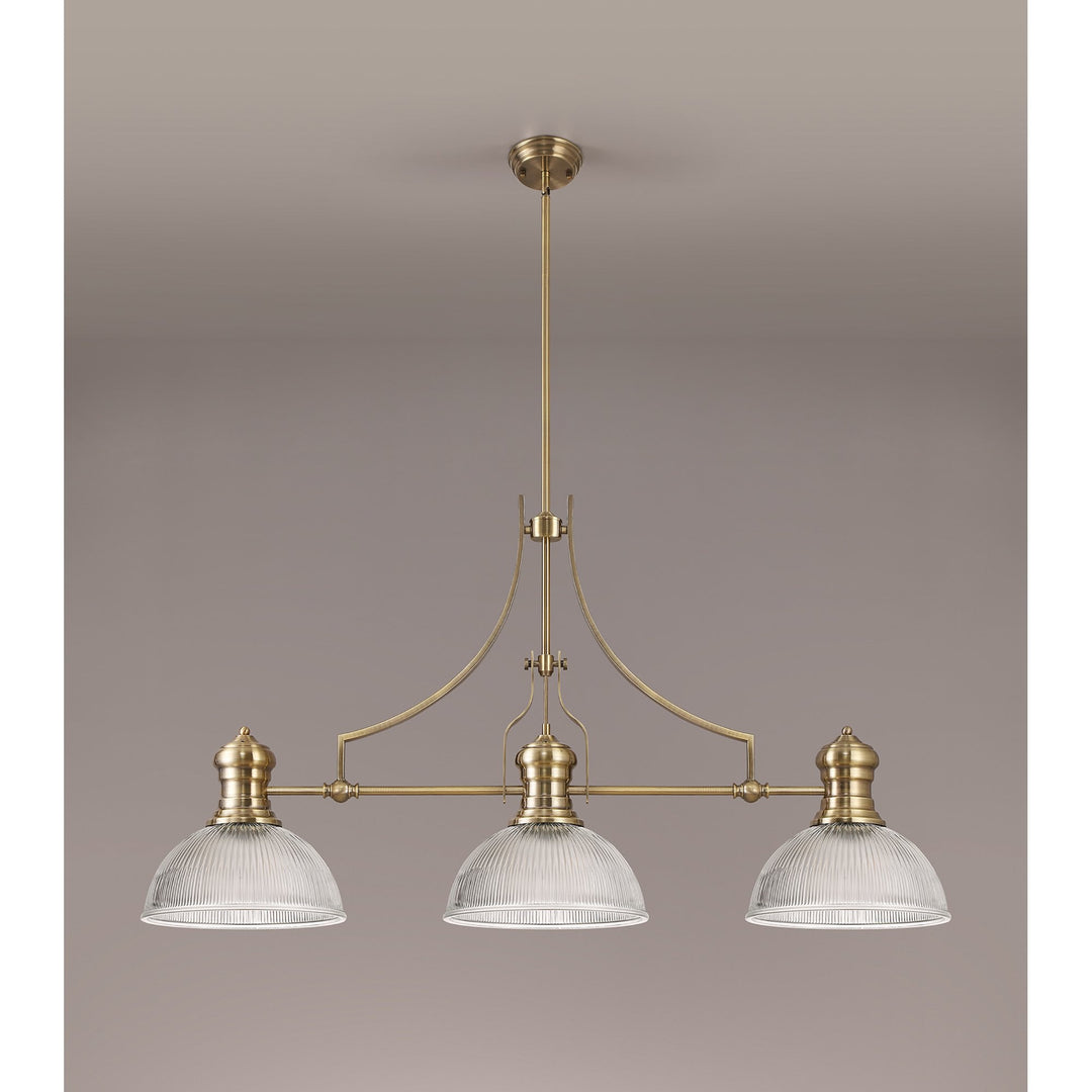 Nelson Lighting NLK03579 Louis 3 Light Telescopic Pendant With 30cm Dome Glass Shade Antique Brass/Clear