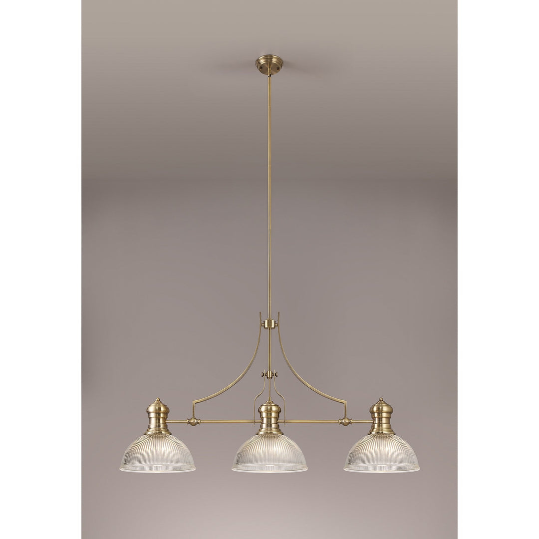 Nelson Lighting NLK03579 Louis 3 Light Telescopic Pendant With 30cm Dome Glass Shade Antique Brass/Clear