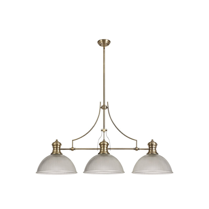 Nelson Lighting NLK03589 Louis 3 Light Telescopic Pendant With 38cm Dome Glass Shade Antique Brass/Clear