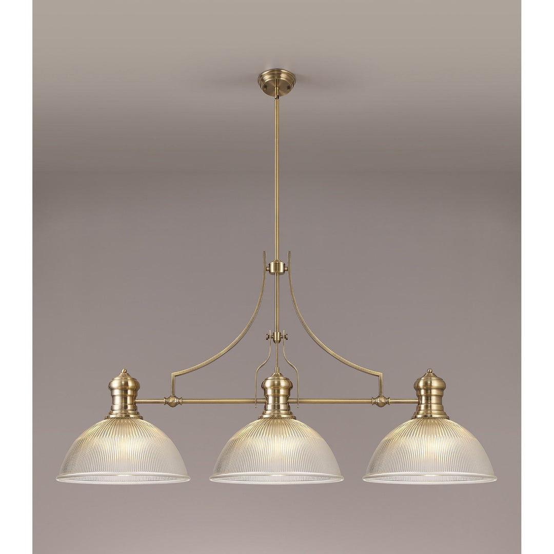 Nelson Lighting NLK03589 Louis 3 Light Telescopic Pendant With 38cm Dome Glass Shade Antique Brass/Clear