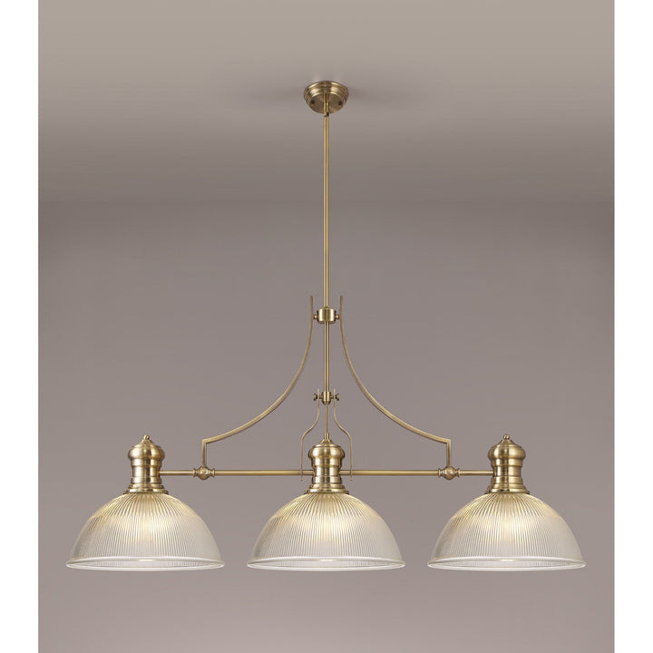 Nelson Lighting NLK03589 Louis 3 Light Telescopic Pendant With 38cm Dome Glass Shade Antique Brass/Clear