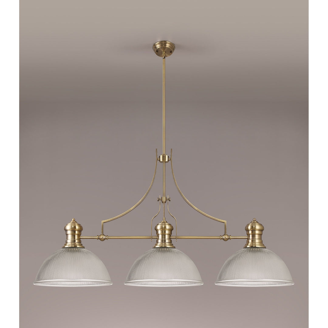 Nelson Lighting NLK03589 Louis 3 Light Telescopic Pendant With 38cm Dome Glass Shade Antique Brass/Clear