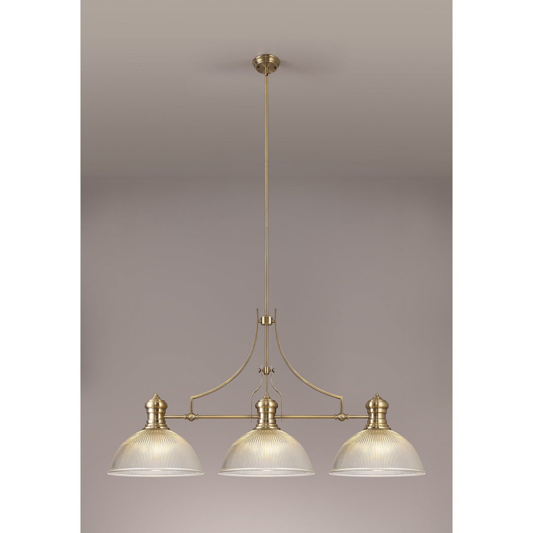 Nelson Lighting NLK03589 Louis 3 Light Telescopic Pendant With 38cm Dome Glass Shade Antique Brass/Clear