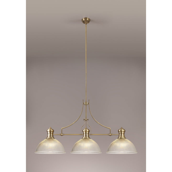 Nelson Lighting NLK03589 Louis 3 Light Telescopic Pendant With 38cm Dome Glass Shade Antique Brass/Clear